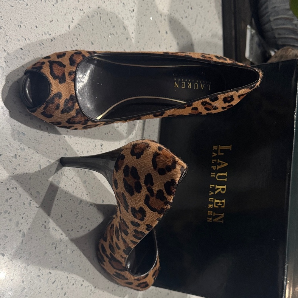 Lauren Ralph Lauren Animal Print Mohair Peep Toe Heels